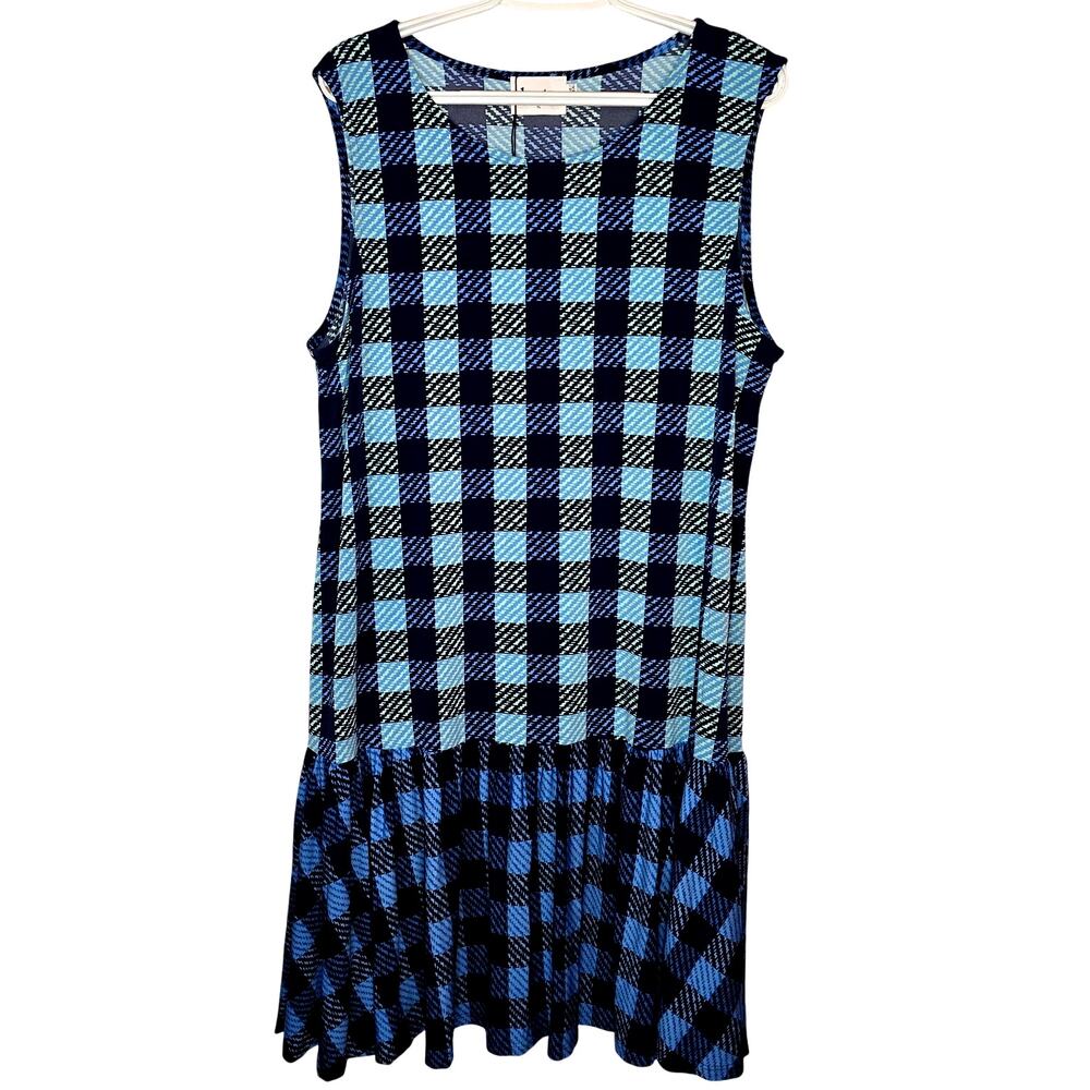 Leota Savvy Sleeveless Ruffle Dress‎ in Checkered Blue Size 16-18